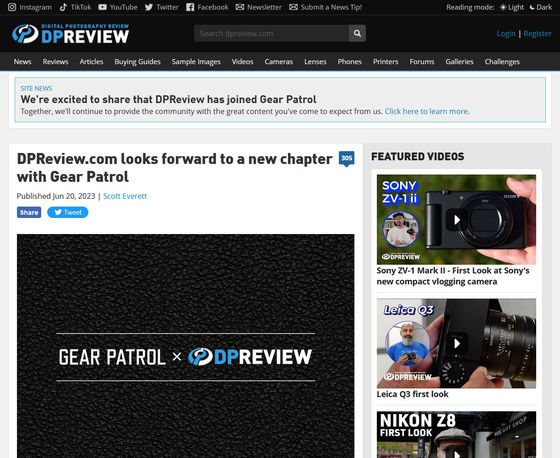 amazon, 25年の歴史を持つ老舗カメラレビューサイト「dpreview」が別レビューサイト「gear patrol」に買収され復活